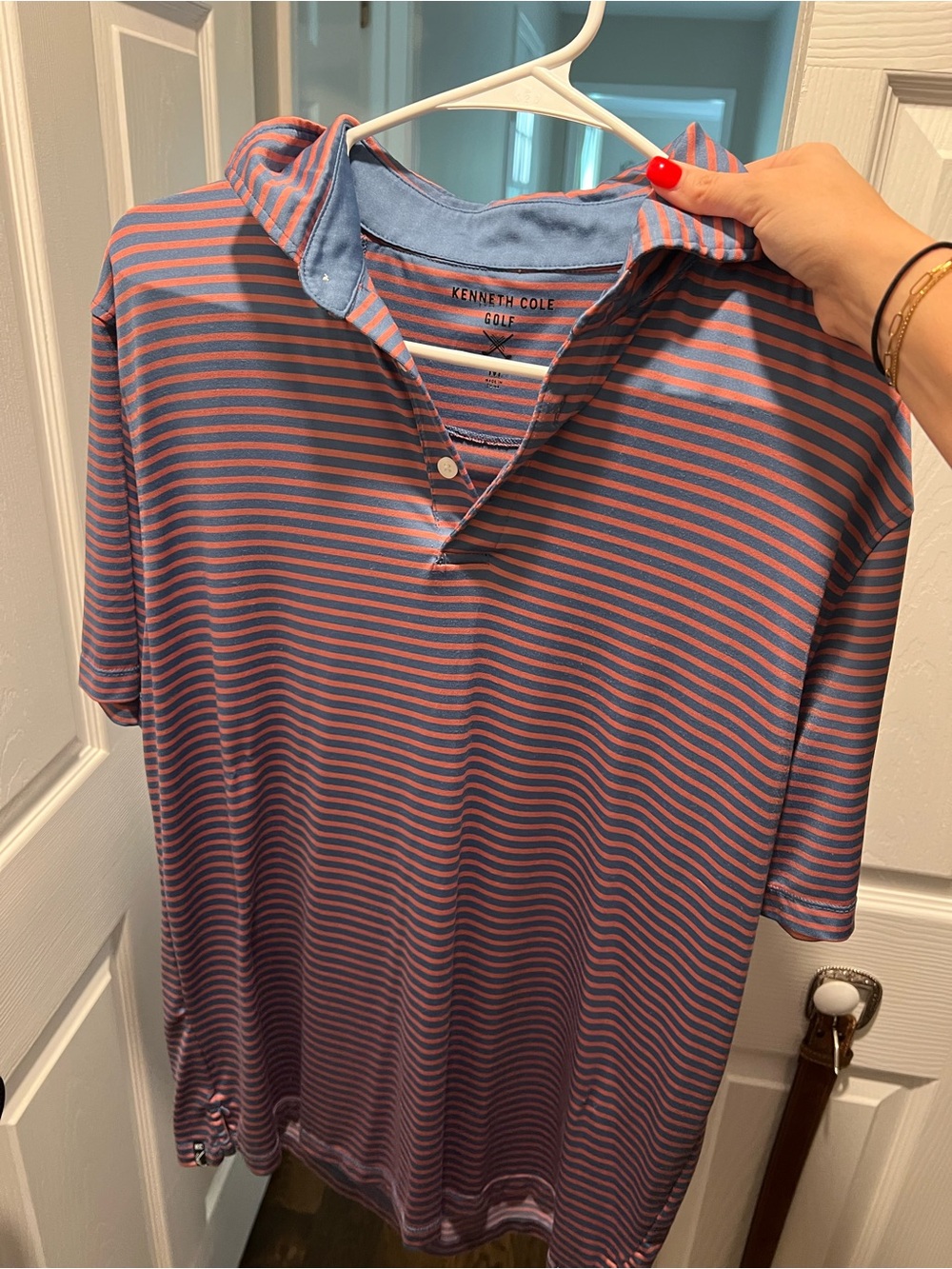 Kenneth Cole Pink and Blue Striped Golf Polo